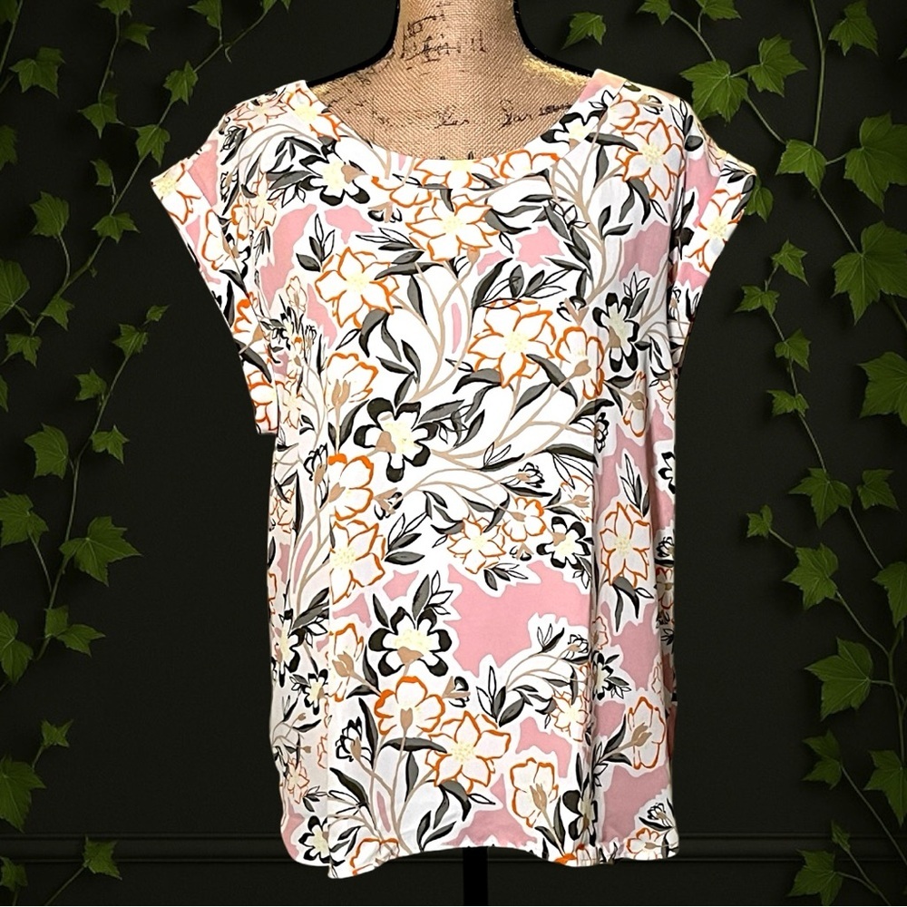 Ann Taylor Factory Floral Pink Blouse Size L